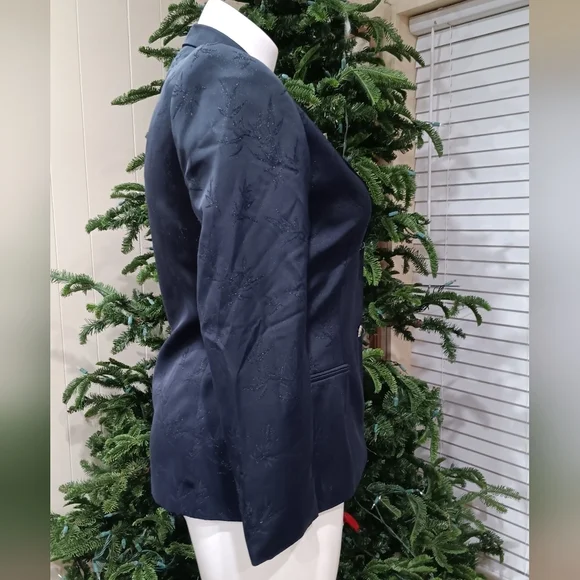 Valerie Stevens Midnight Blue Evening Jacquard Shimmer Tuxedo Blazer Women's 10 - Picture 5 of 11